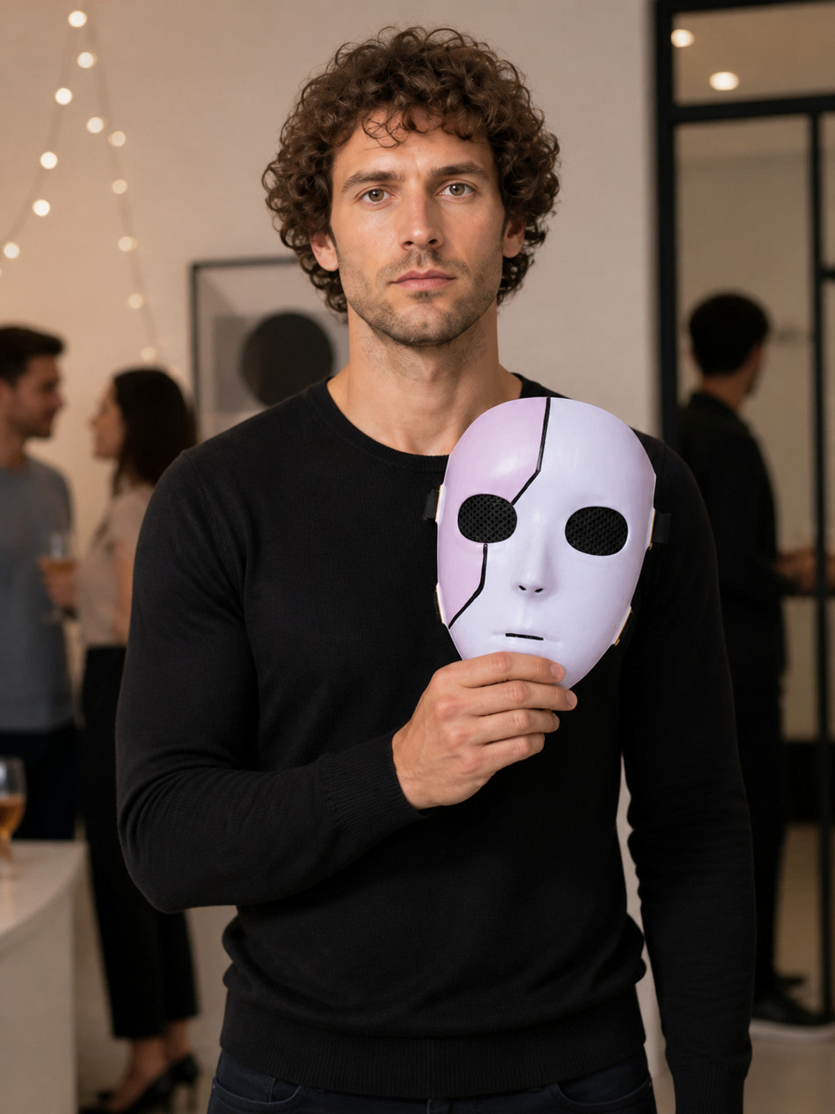 White Carnival Mask with Black Cracks