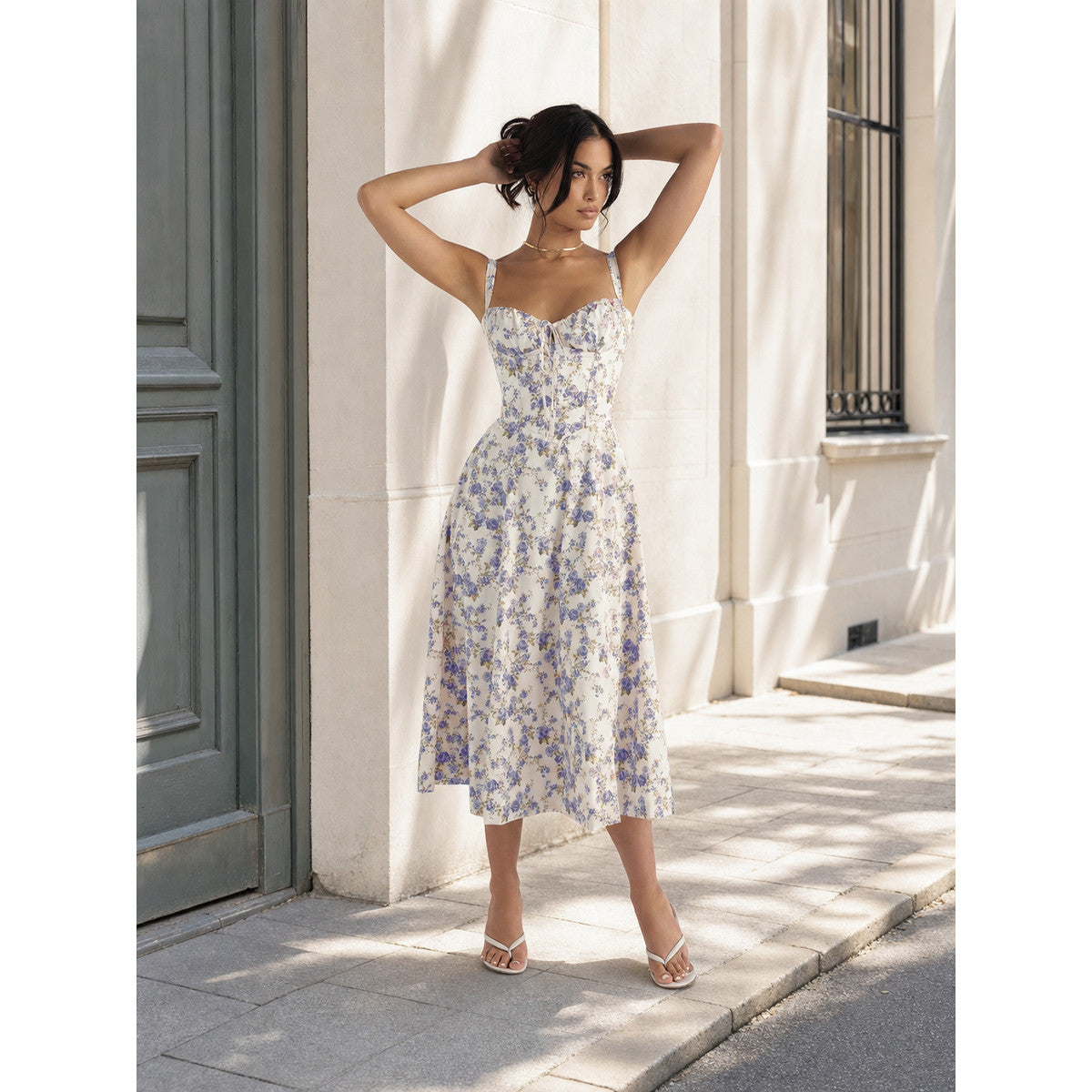 Women’s midi dress with a corset-style bodice