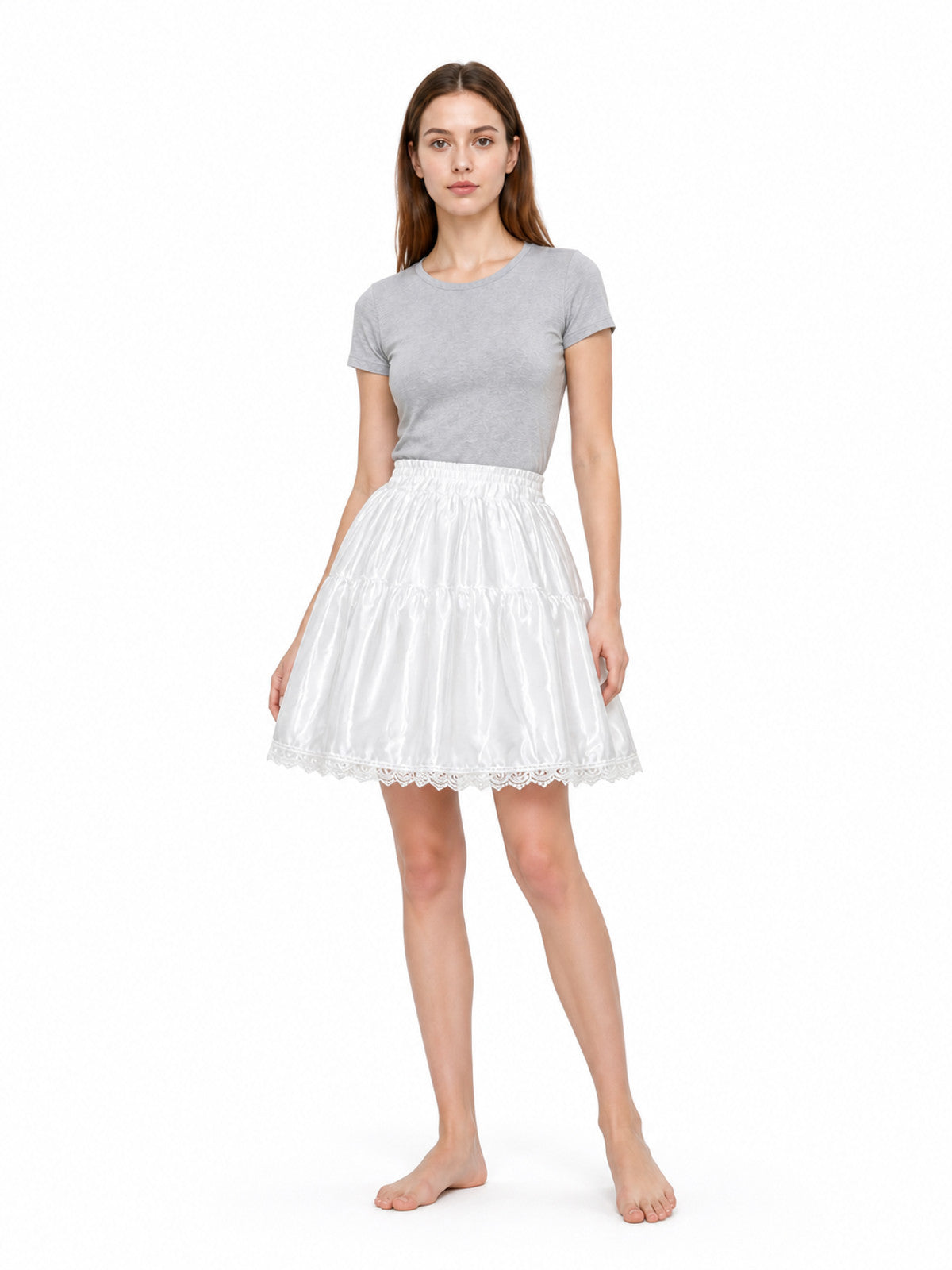 White Full Multi-Layer Skirt with Lace Hem product detail