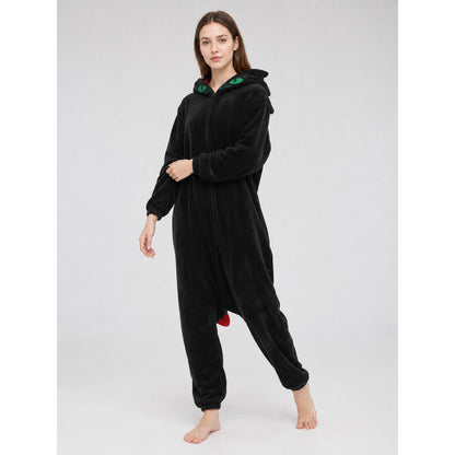 Dragon Kigurumi, Black Hooded Costume on-model front view