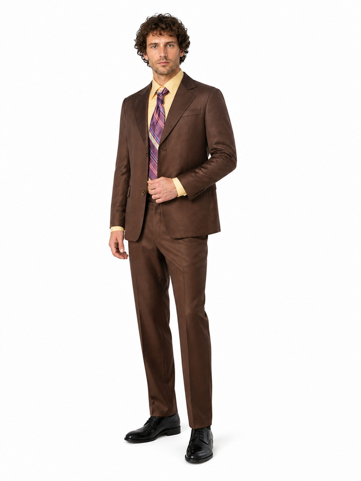 Dark Brown Two-Piece Suit with Shirt and Tie product detail