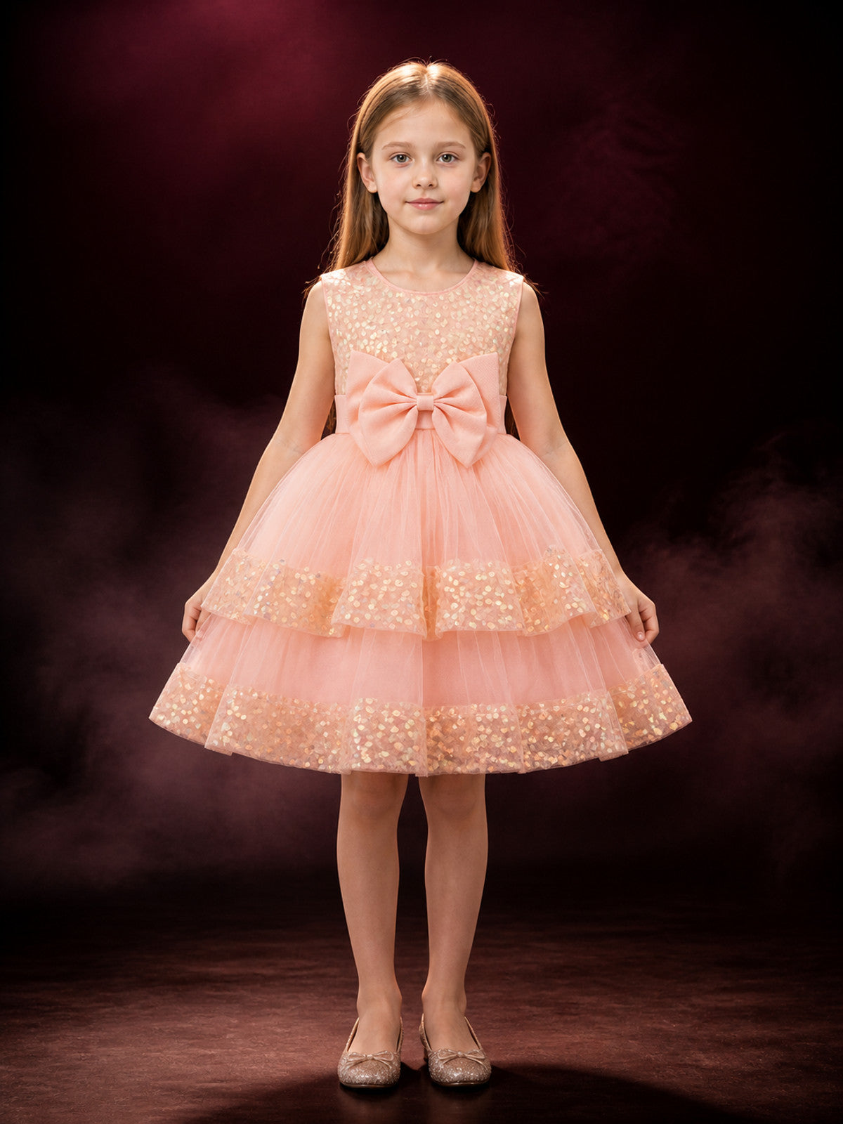 Toddler Girls' Princess Dress With Sequined Bodice, Bow, And Layered Tulle Skirt main product view