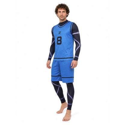 Blue Lock cosplay costume, blue, with number 8 and stripes Costumes detail