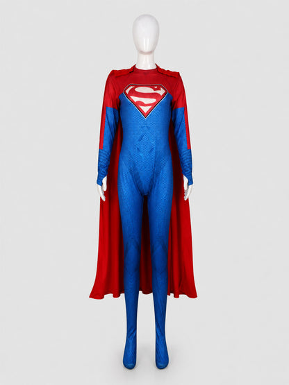 Red and Blue Cosplay Jumpsuit with Cape Costume Capes detail