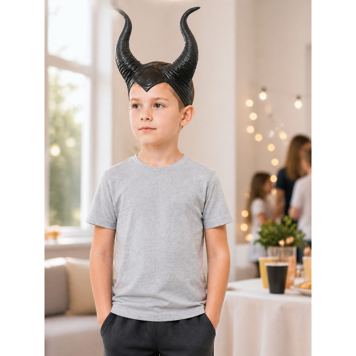 Carnival Headpiece with Black Horns for Cosplay lifestyle view