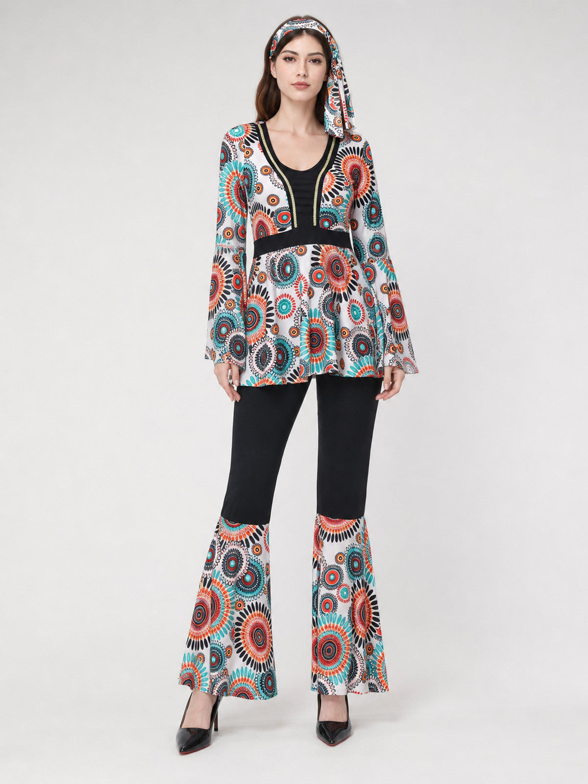 Retro stage costume with sleeves and flared pants