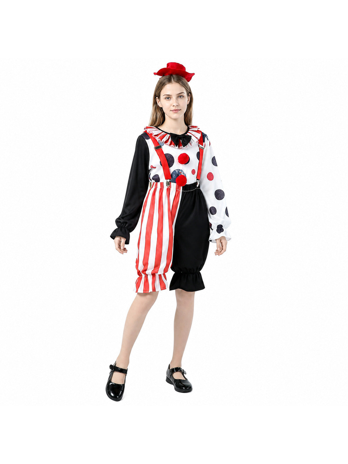 Clown Costume with Red Suspenders and Bow Tie