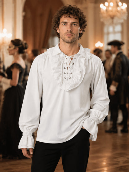 Chiffon Ruffle Blouse with Lacing and Long Sleeves lifestyle view