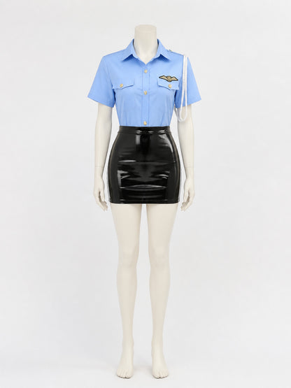 Women's Sexy Police Officer Halloween Costume Set, Light Blue Top & Black main product view