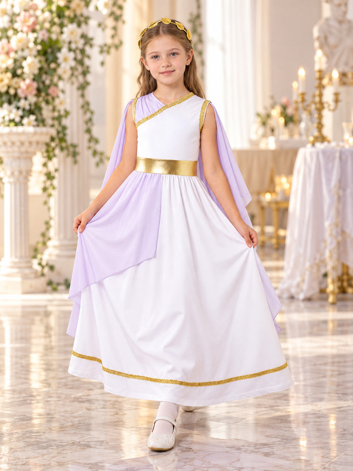 Greek-Style Carnival Dress with Cape and Belt