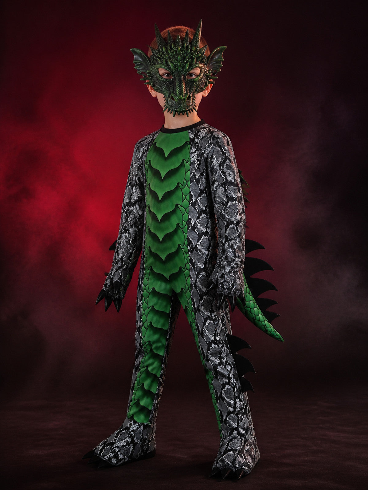 Dinosaur Dragon Jumpsuit Costume With Mask, Wings, Tail And Spikes