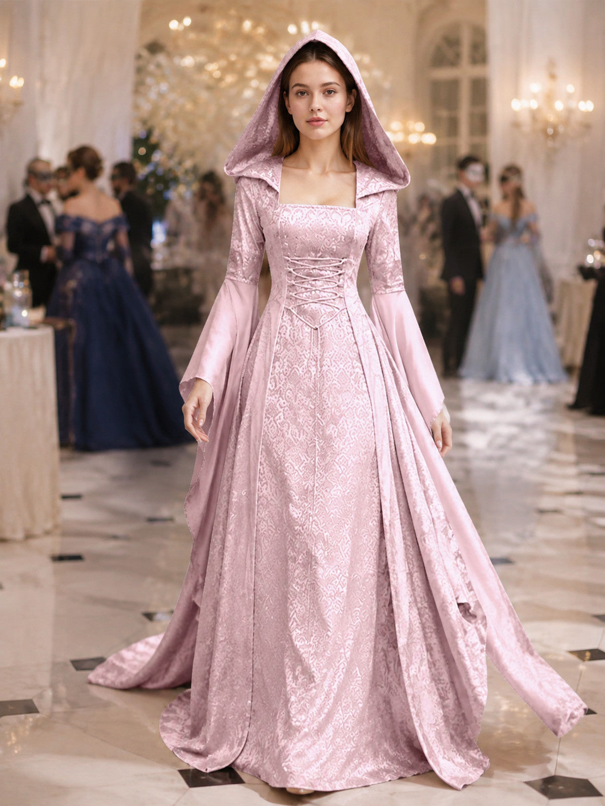 Medieval Hooded Lace-Up Dress lifestyle view