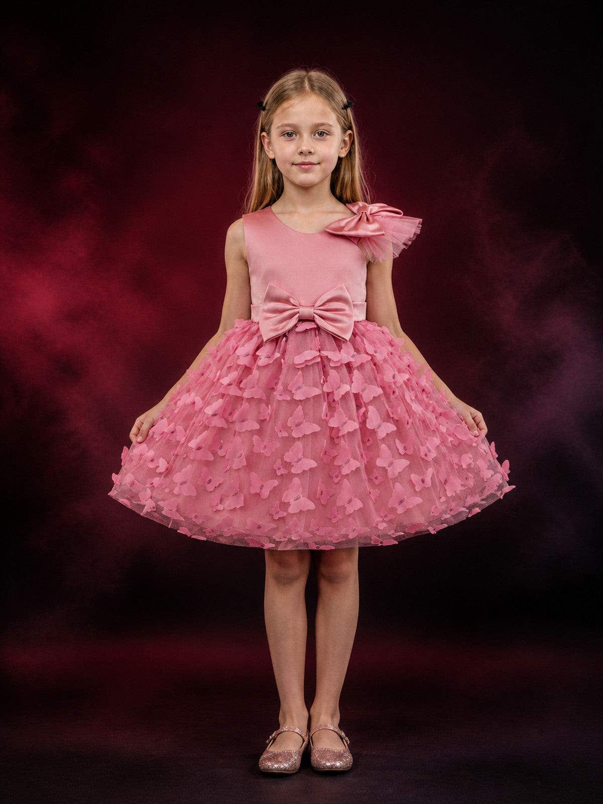 Baby Girls' Butterfly Princess Dress, Layered Tulle Flower Girl Party Outfit main product view