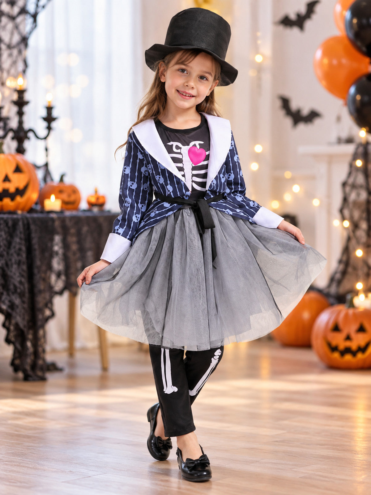 Kids' Skeleton Costume with Top Hat