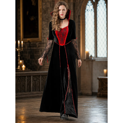 Gothic Costume Dress with Red Trim and Collar lifestyle view
