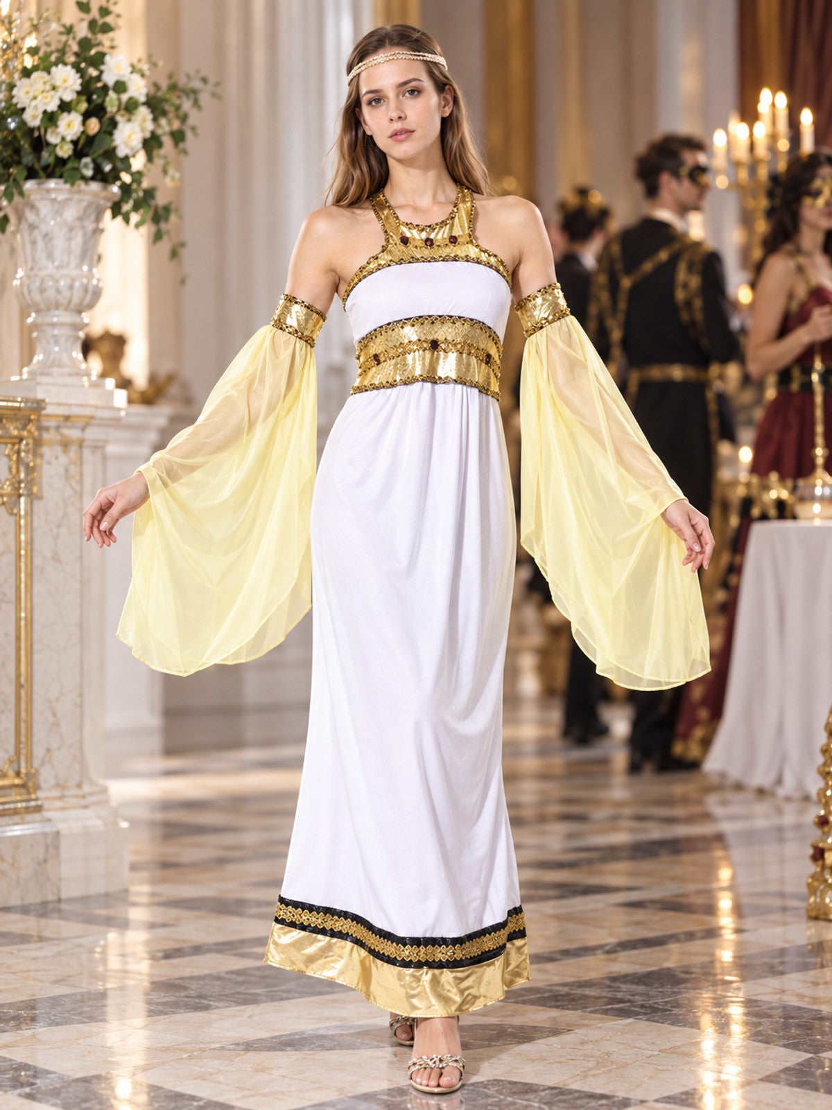 Antique-Style Costume with Yellow Sleeves lifestyle view