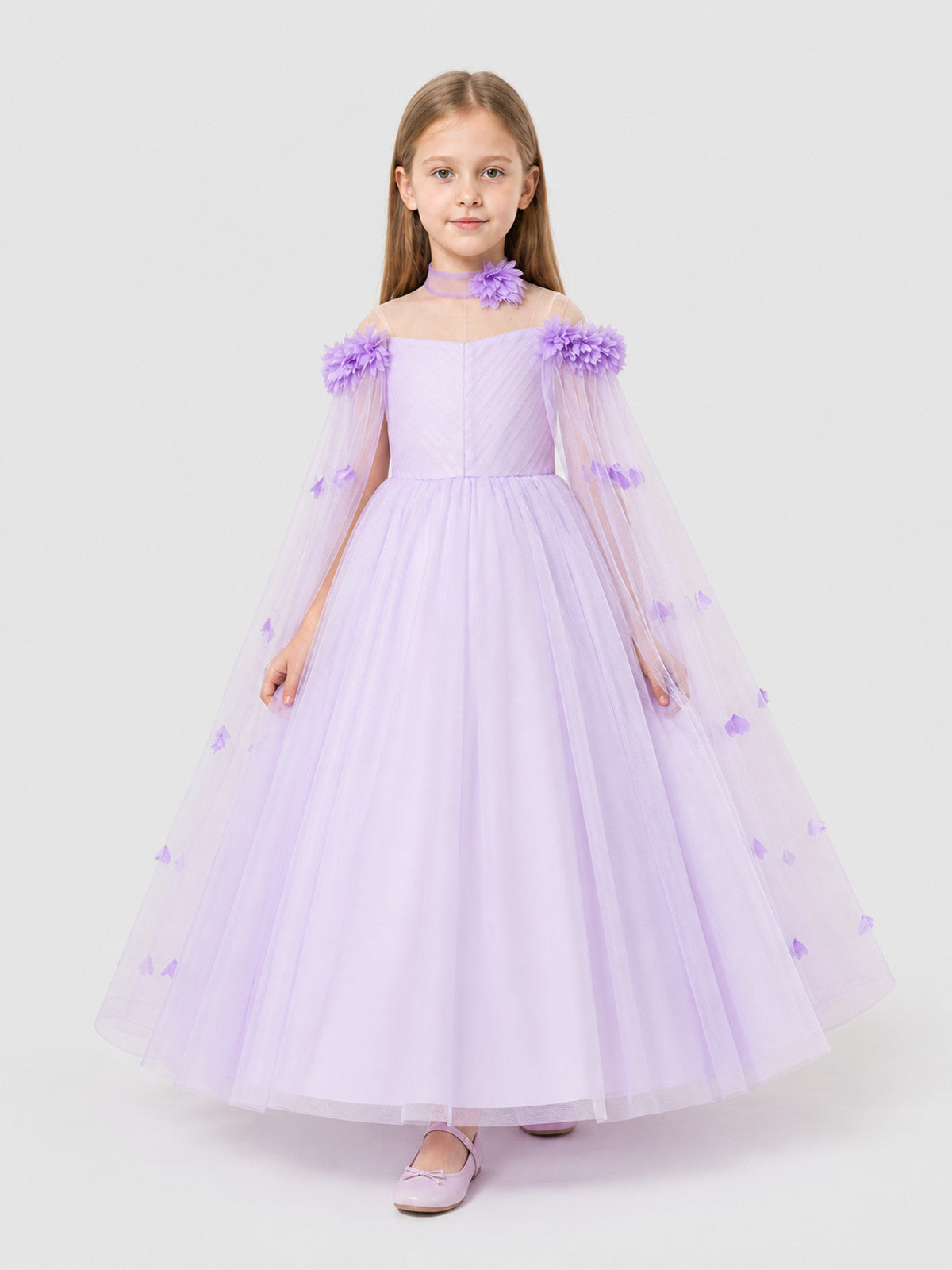 Puffy Princess Tulle Dress with Bows, Lilac Costume Dresses detail