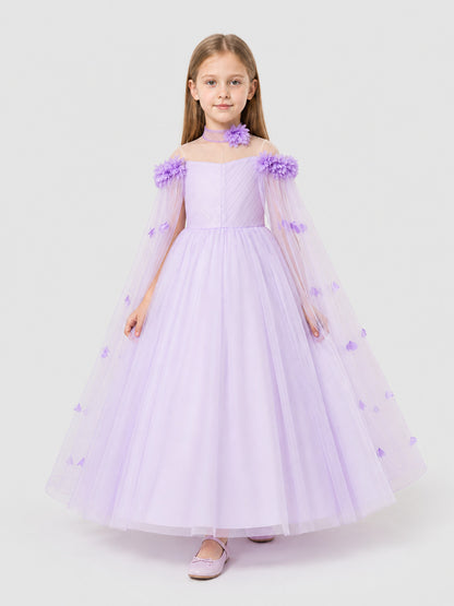Puffy Princess Tulle Dress with Bows, Lilac Costume Dresses detail