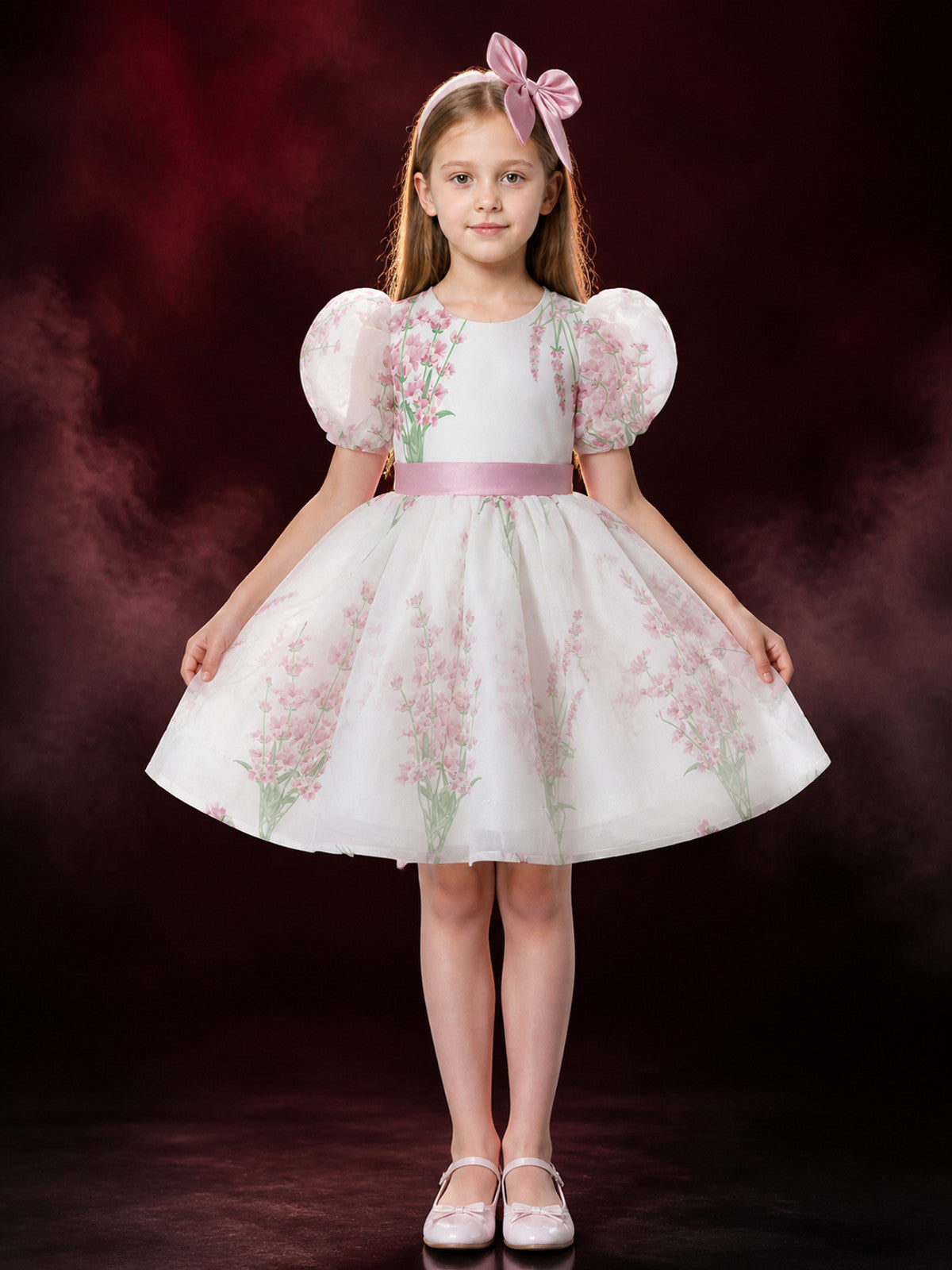 Baby Girls' Floral Princess Dress, Puff Sleeves and Full Skirt main product view