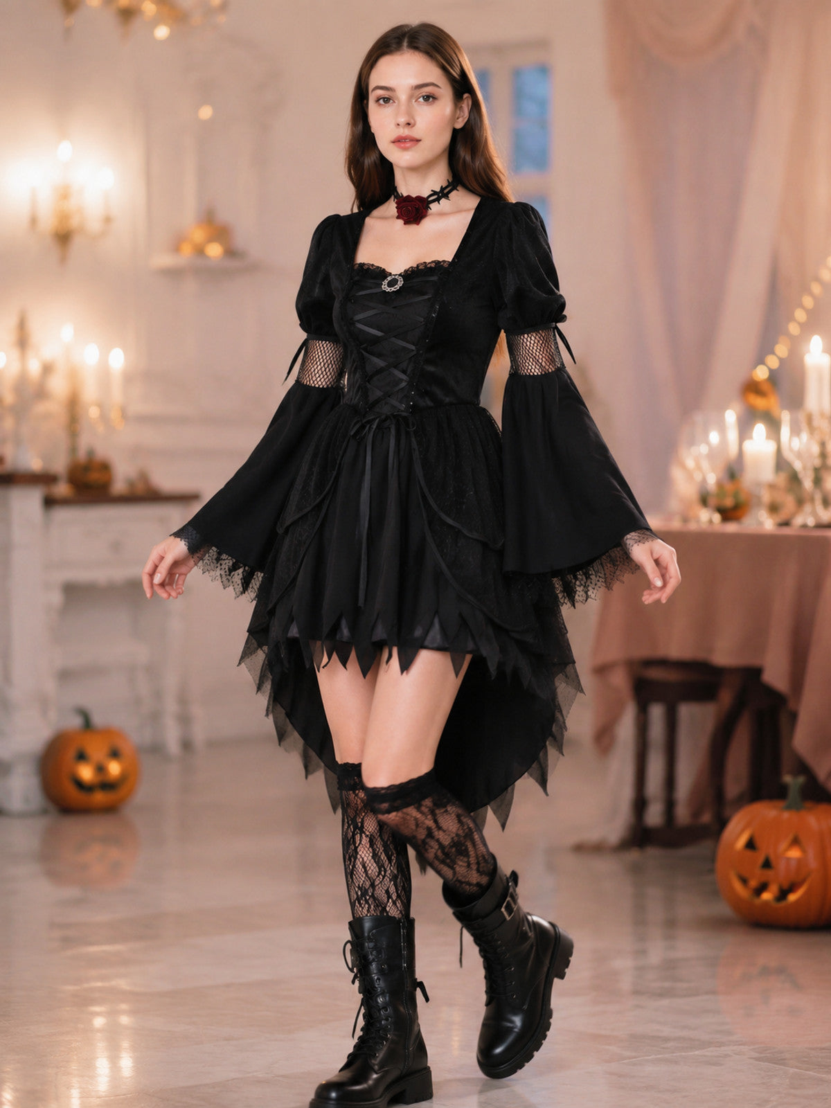 Gothic Carnival Dress with Choker lifestyle view