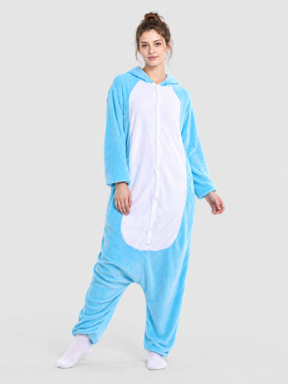 Blue Flannel Pajama Jumpsuit with White Panel