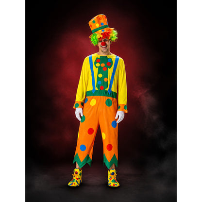 Unisex Clown Jumpsuit Costume with Polka Dot Print and Matching Hat main product view