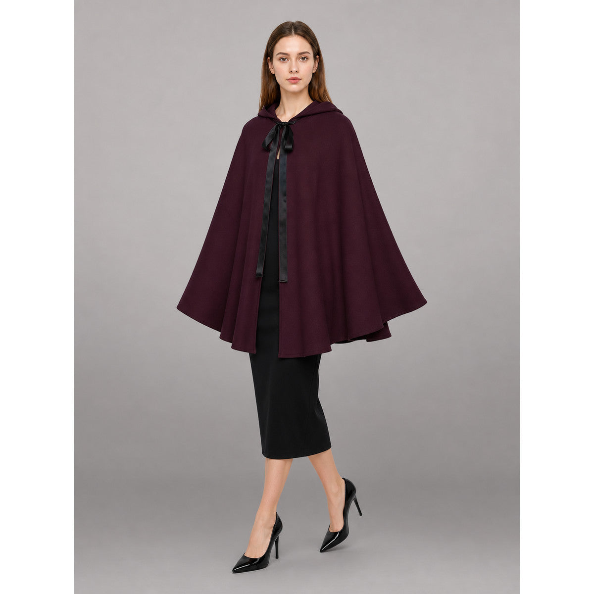 Burgundy Carnival Cloak with Hood for Cosplay