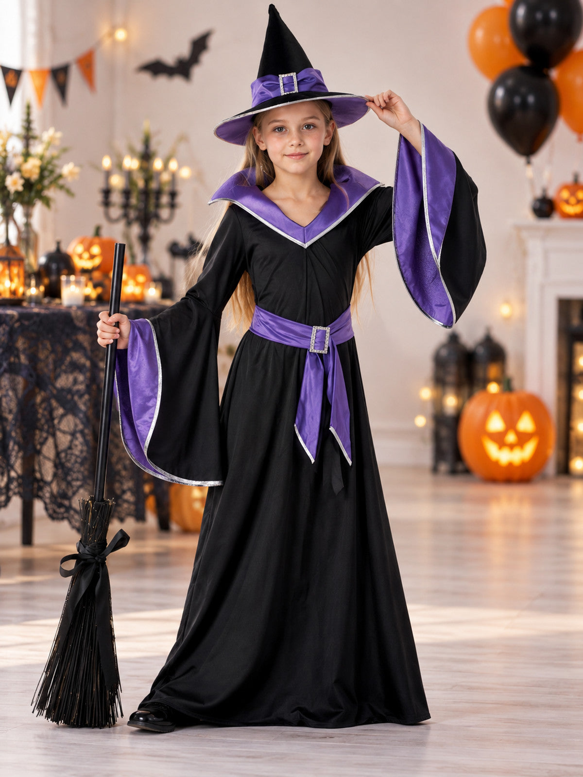 Kids' Witch Costume with Hat and Belt