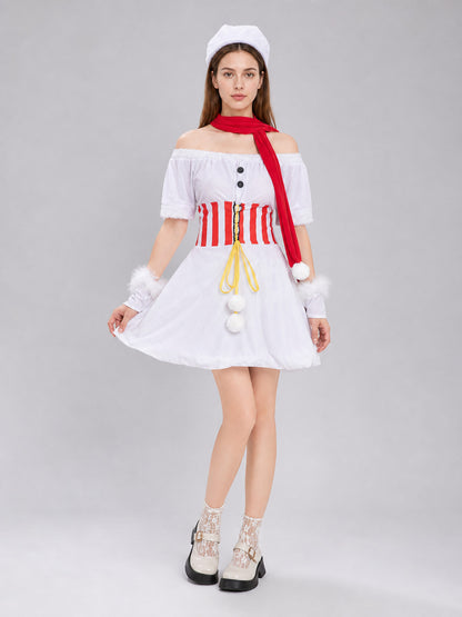 White New Year's Costume Dress with Red-and-White Stripes Costume Dresses detail