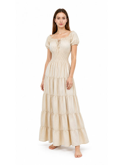 Long Milk-White Dress with Tiered Skirt Costume Dresses detail