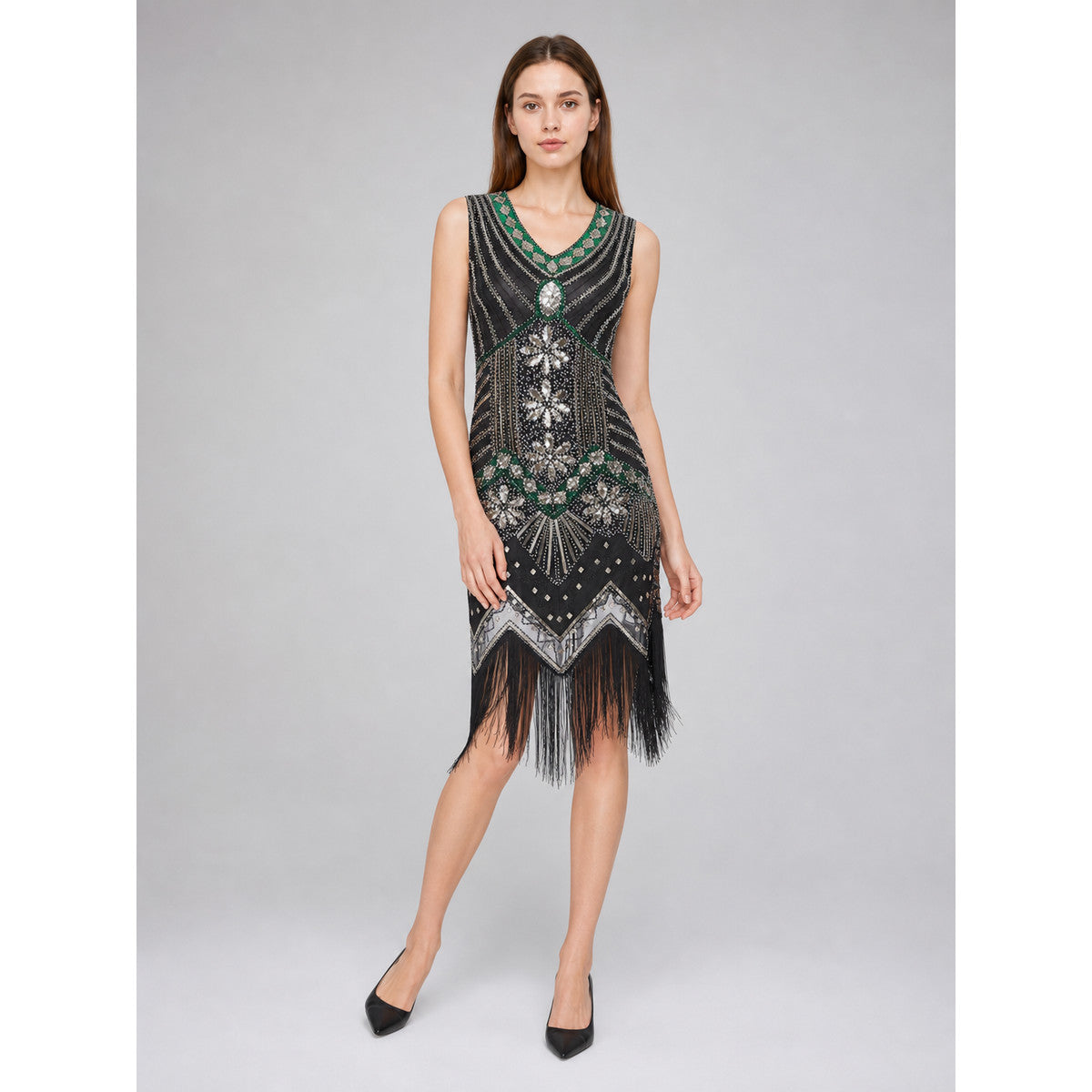 Vintage Retro-Style Fringe and Sequin Dress