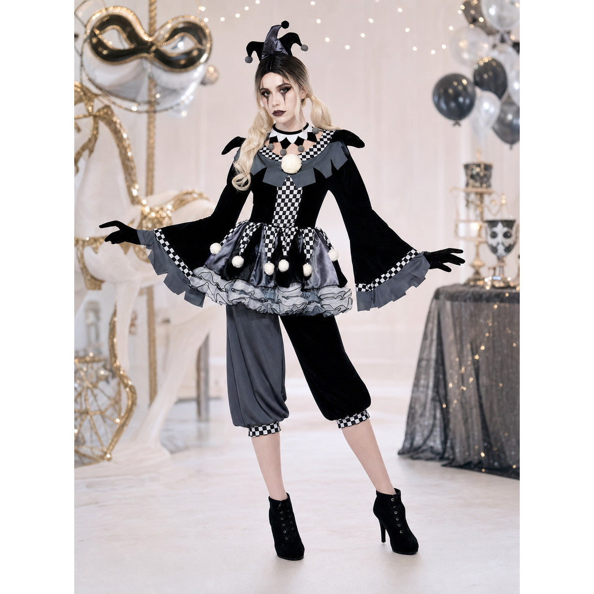 Gothic-Style Clown Costume for Halloween lifestyle view