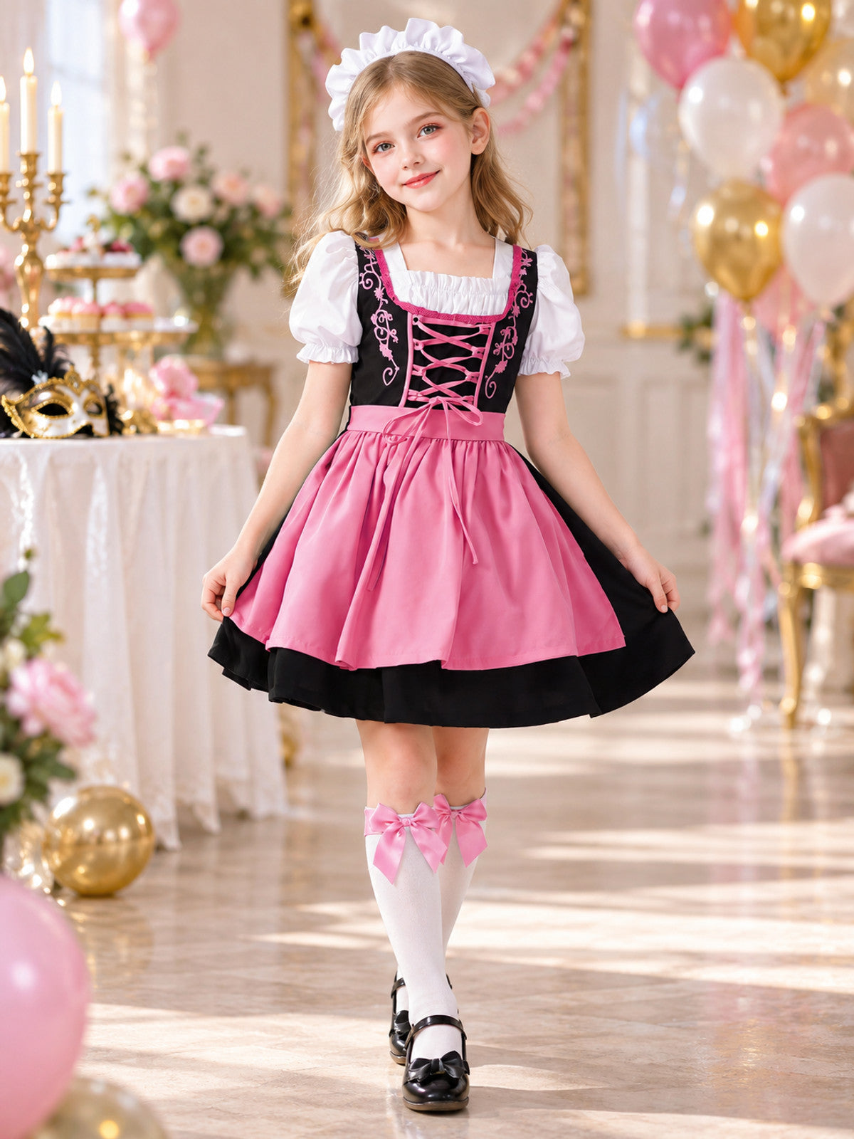 Bavarian-Style Children's Costume with Apron and Headpiece