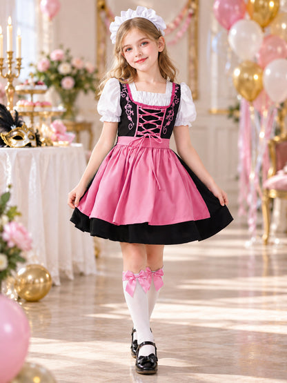 Bavarian-Style Children's Costume with Apron and Headpiece