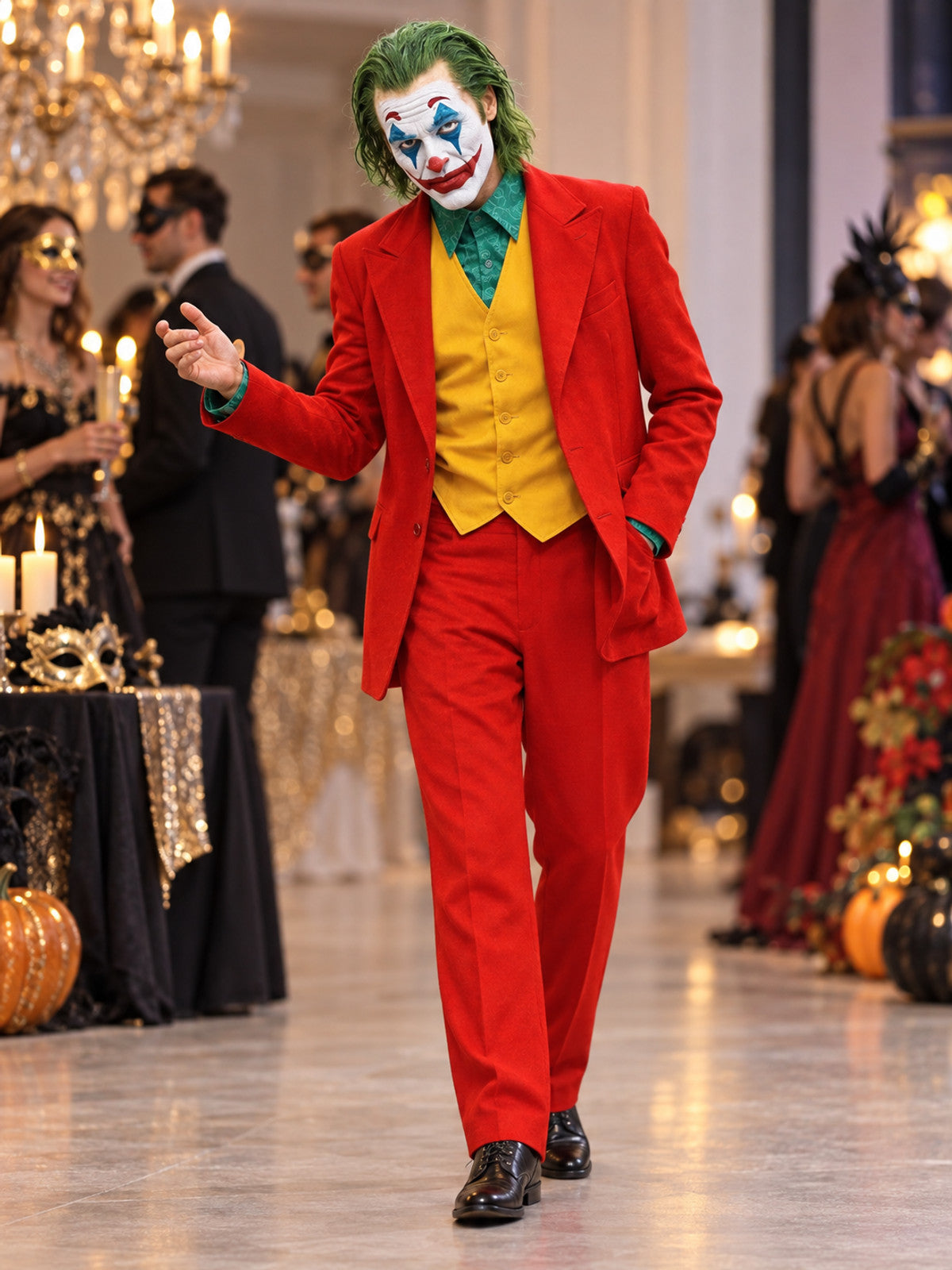 Clown Carnival Costume with Mask, Red