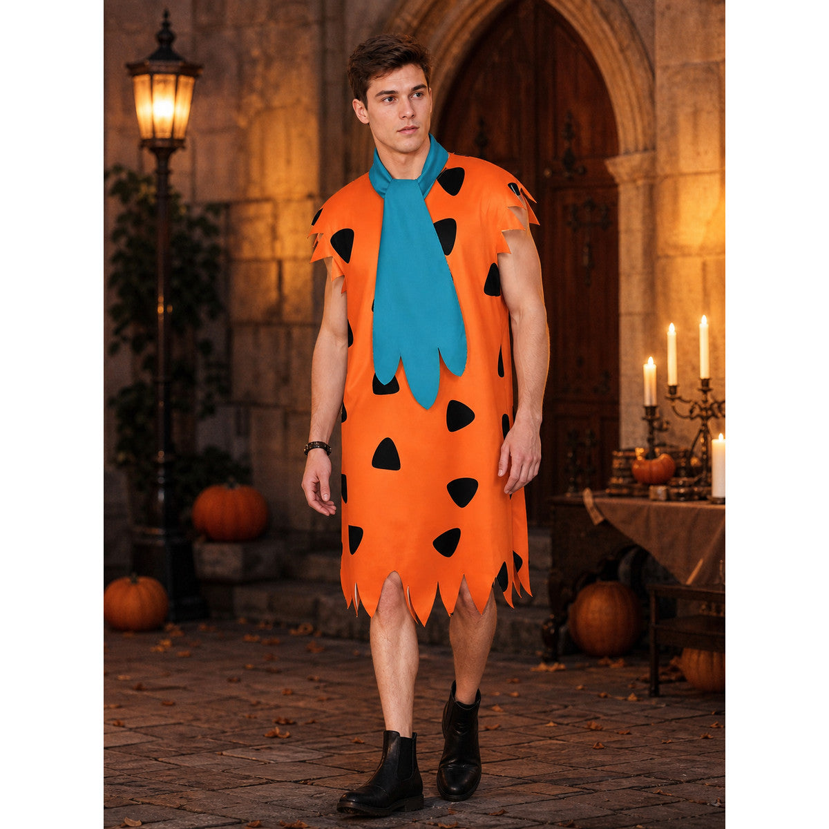 Orange Dress with Black Spots and Blue Accessory lifestyle view 10