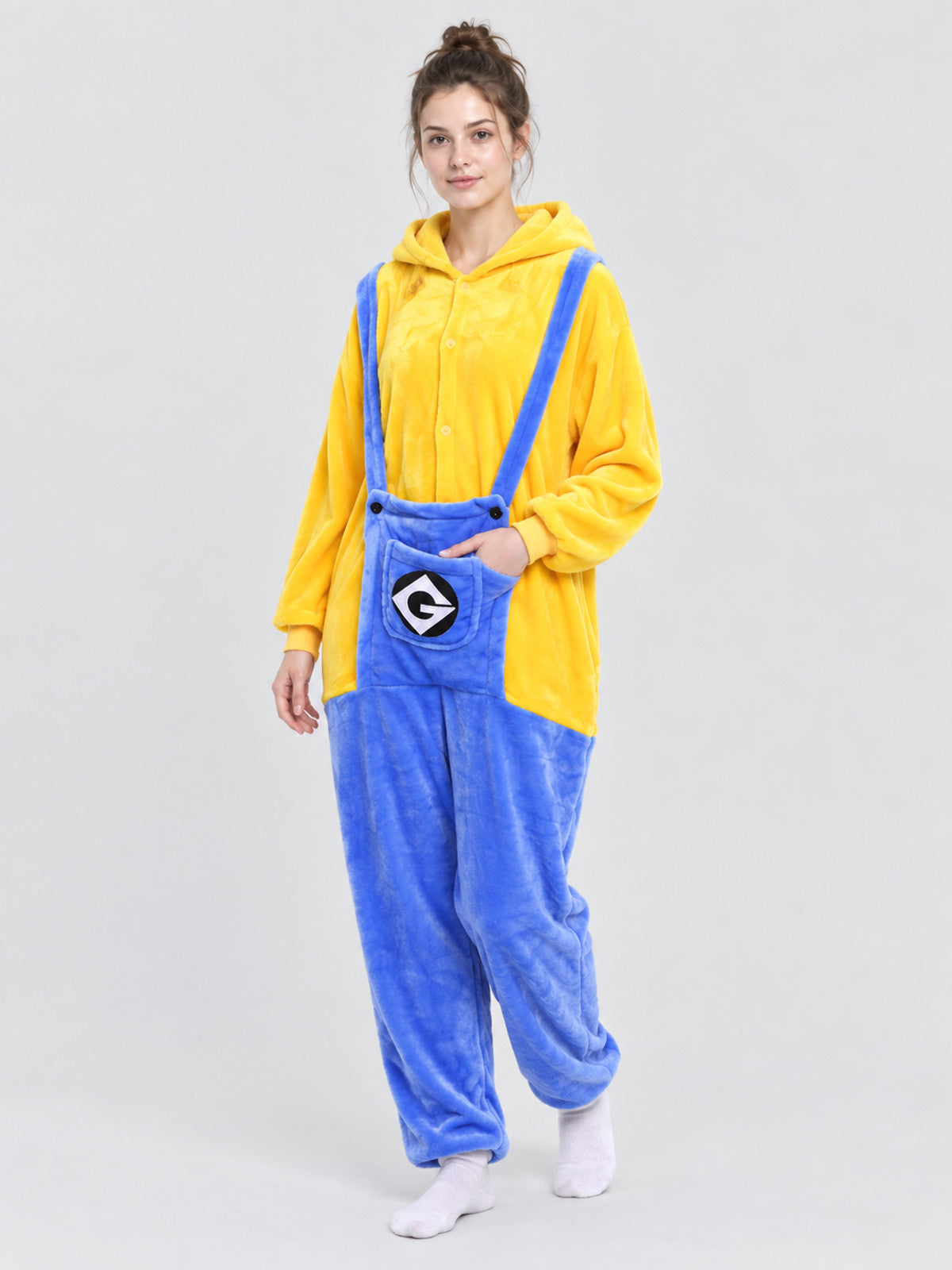 Flannel Hooded Pajama Jumpsuit with Patch