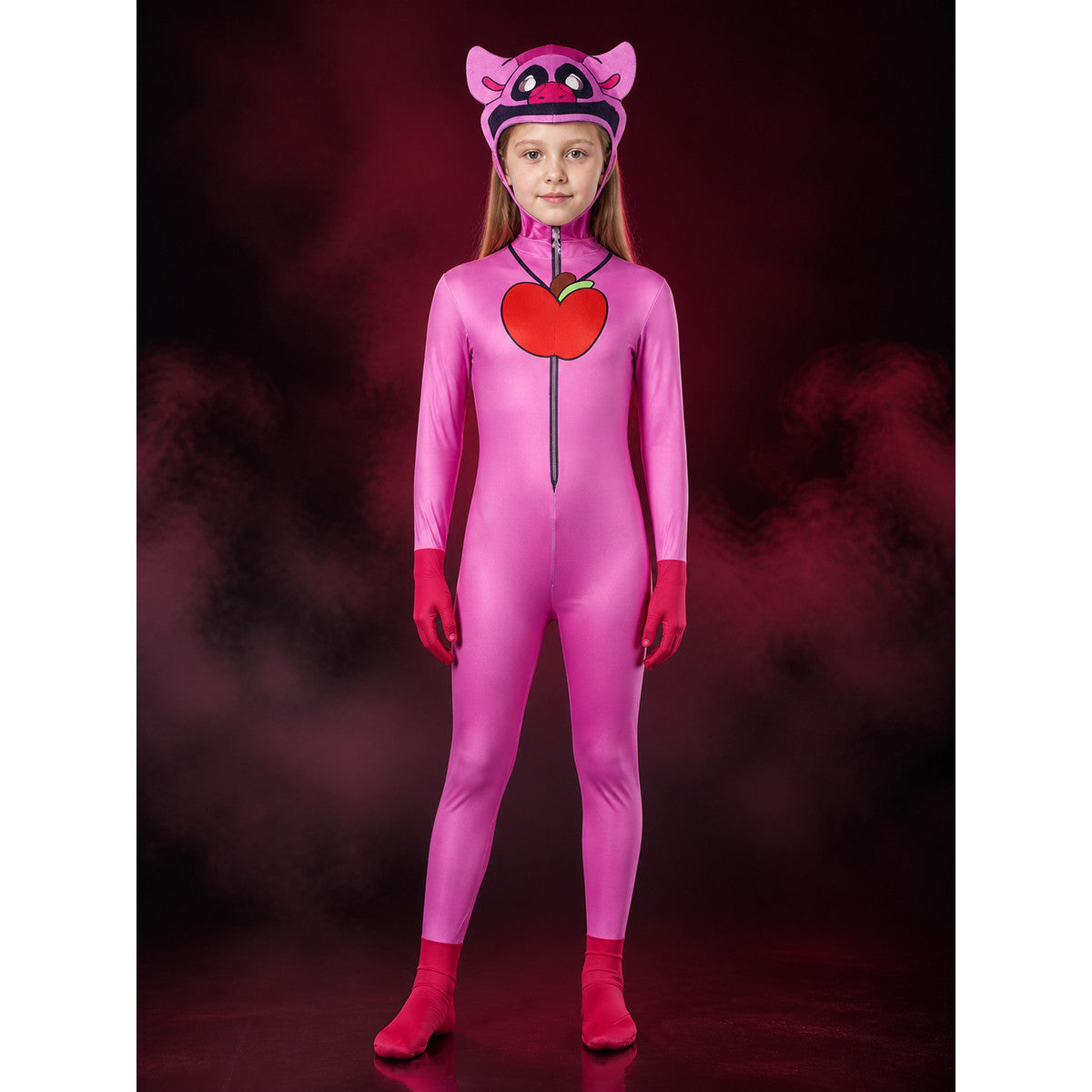 Pink Pig Hooded Onesie Costume, Full Body Animal Jumpsuit With Attached Face main product view