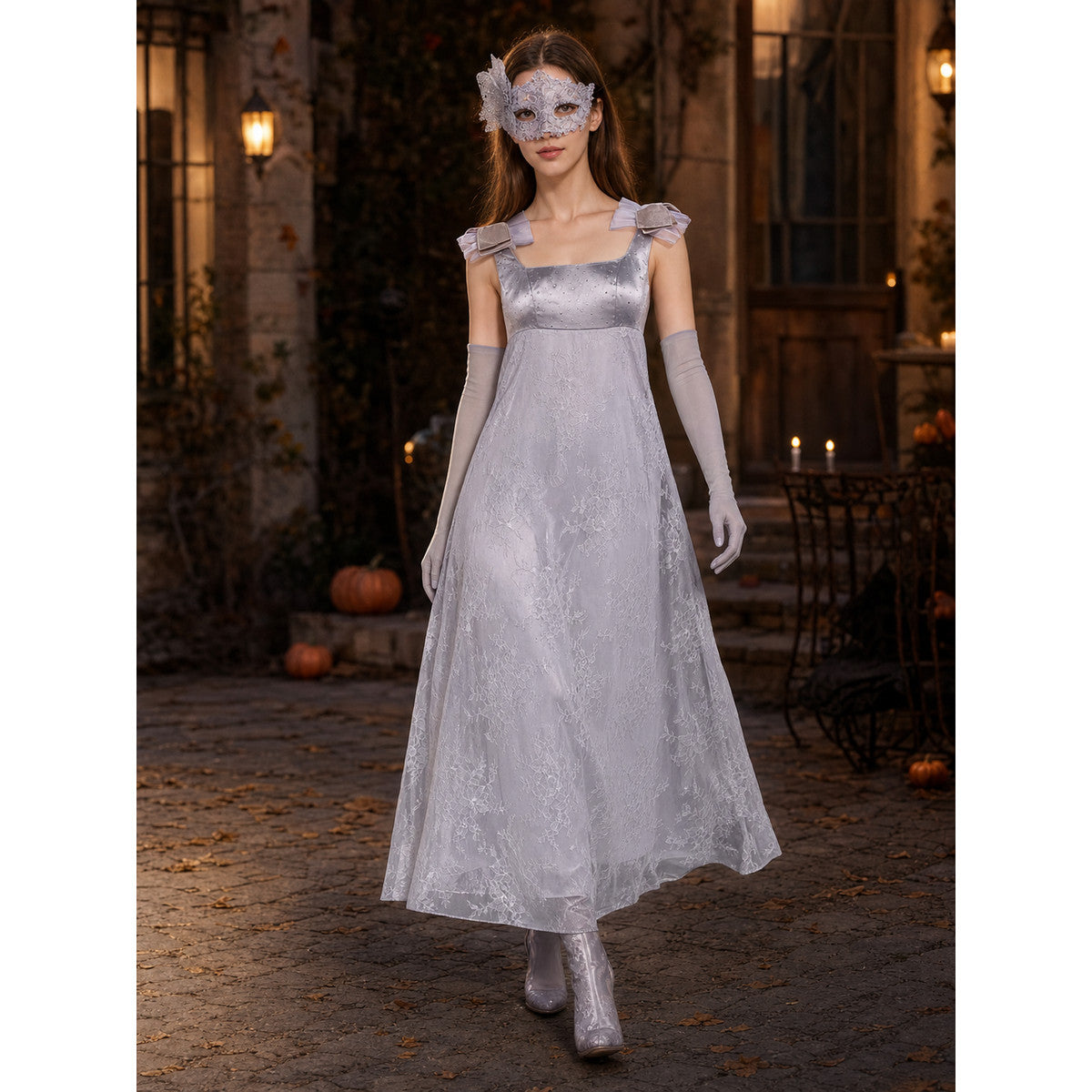 Long Cosplay Dress with Mask and Gloves