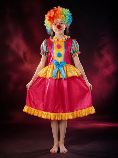Kids' Rainbow Clown Costume Set with Wig and Nose, Colorful Party Cosplay Outfit main product view