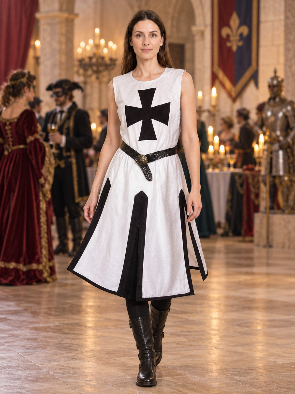 Medieval Knight Costume: White Tunic with Black Cross