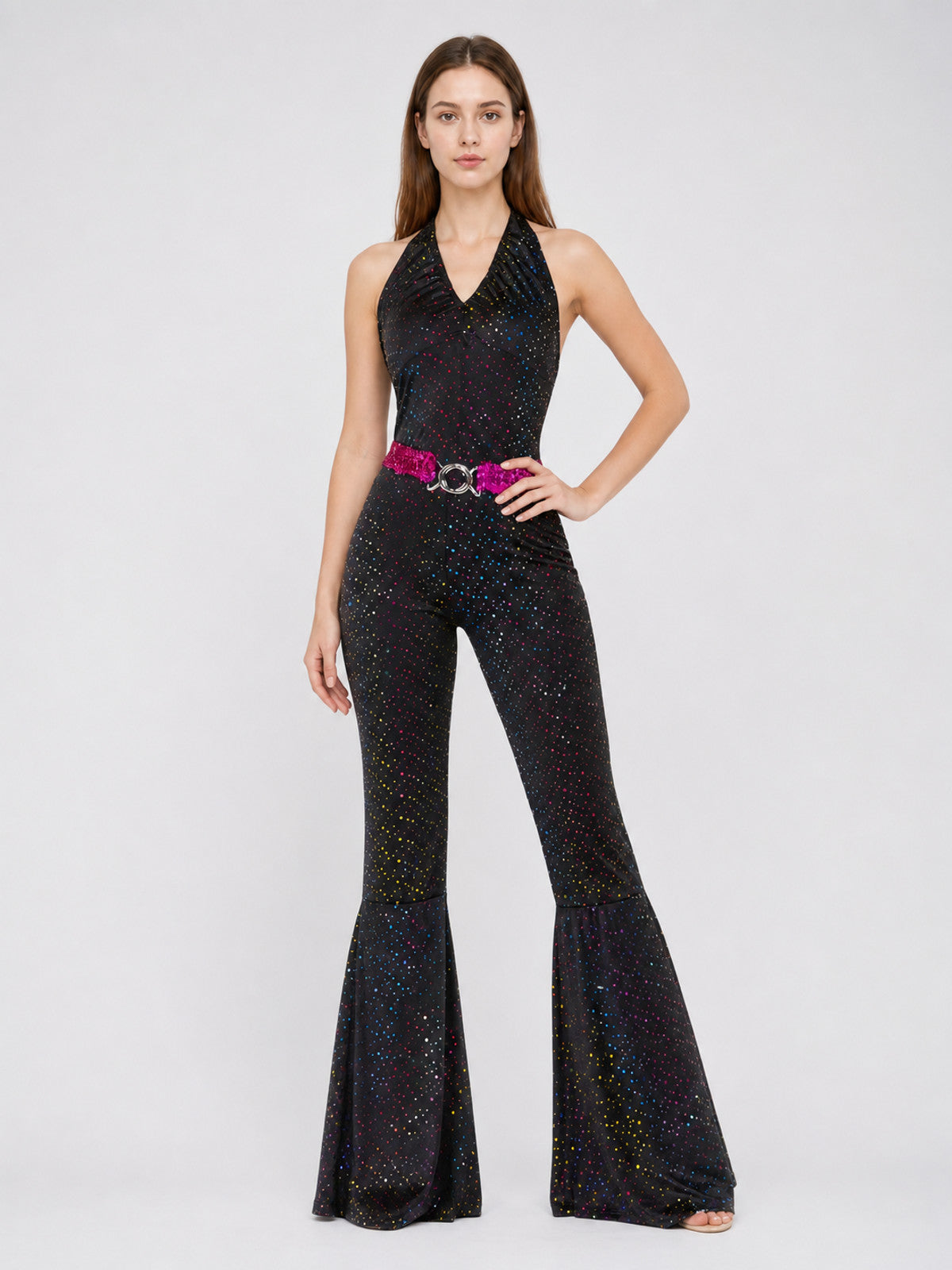 Retro Sequin Jumpsuit with Flared Pants