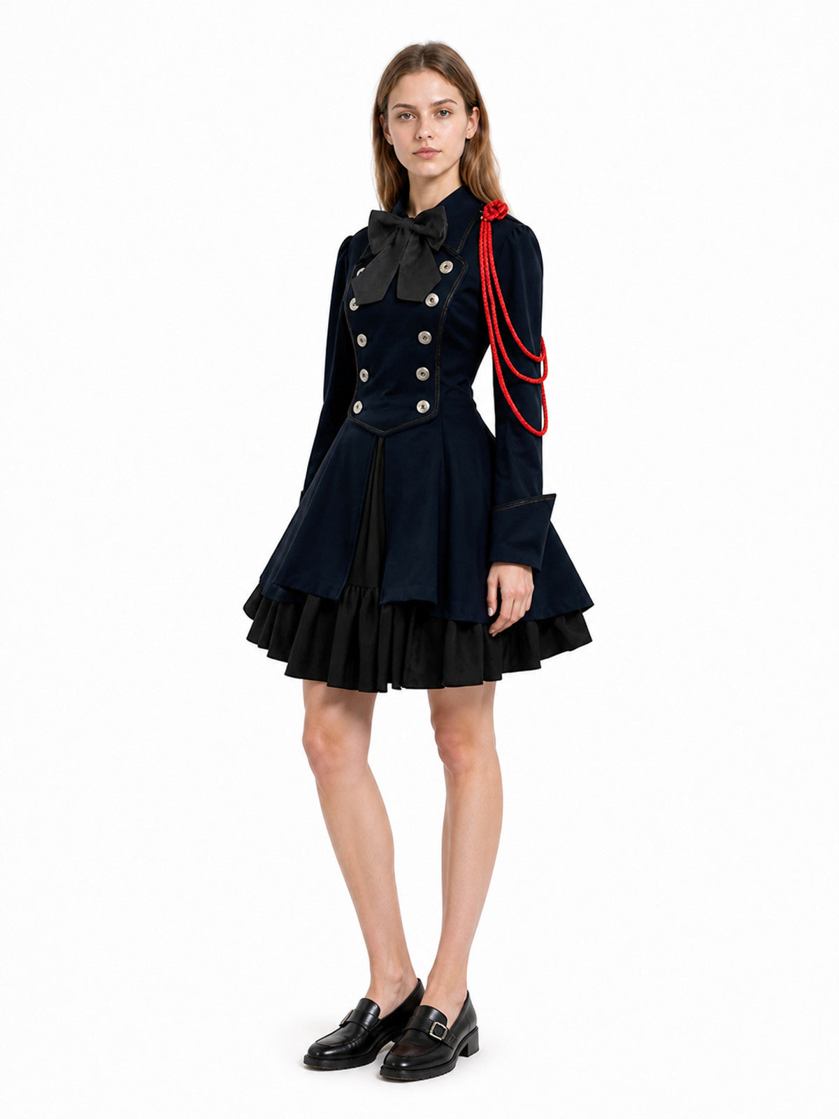 Gothic Dress with Bow and High Collar