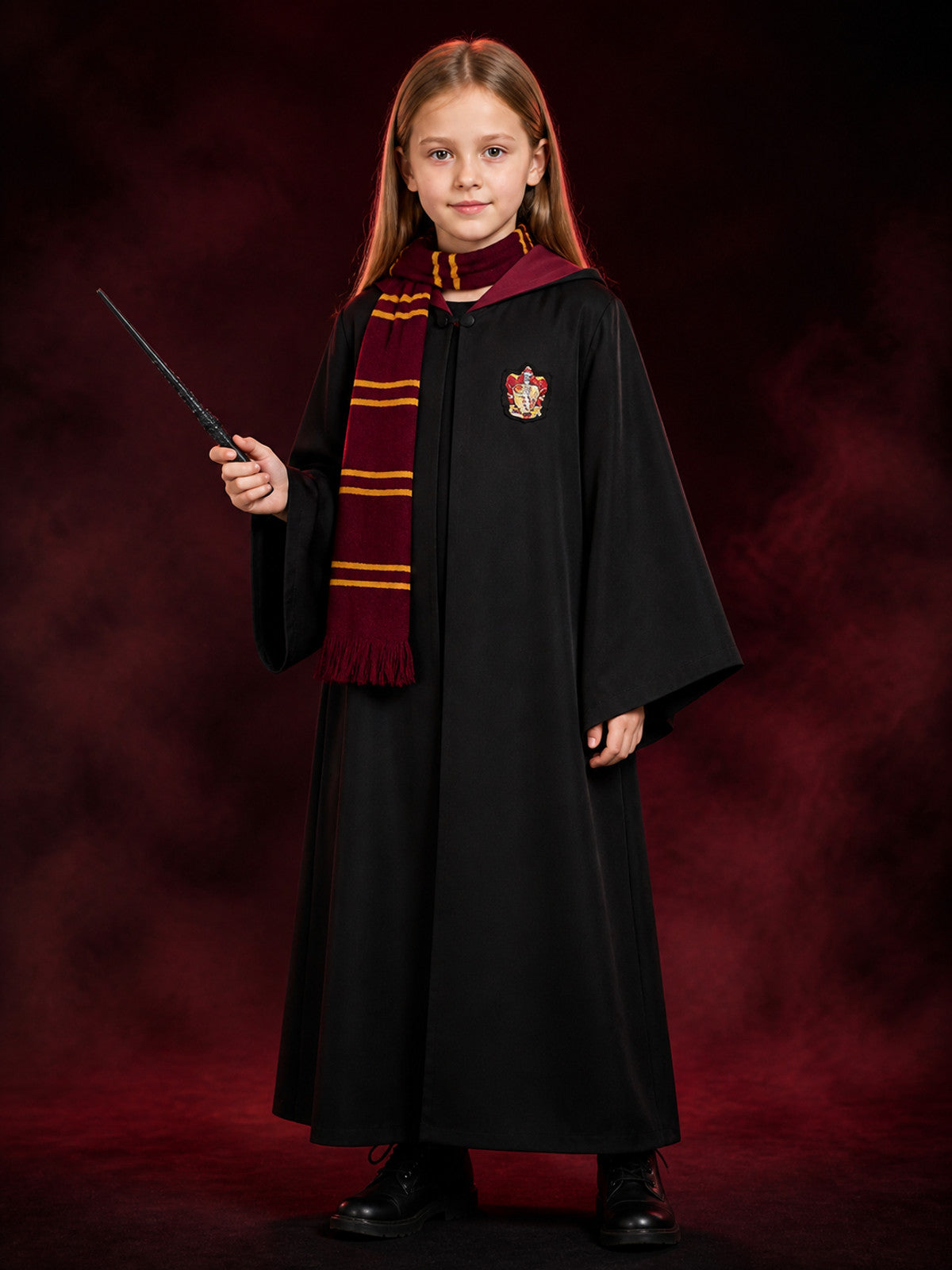 Kids Wizard Robe Costume Set, Hooded Cloak With Scarf And Wand