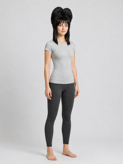 Black Lydia Beetlejuice Cosplay Wig with Double Buns and Bangs