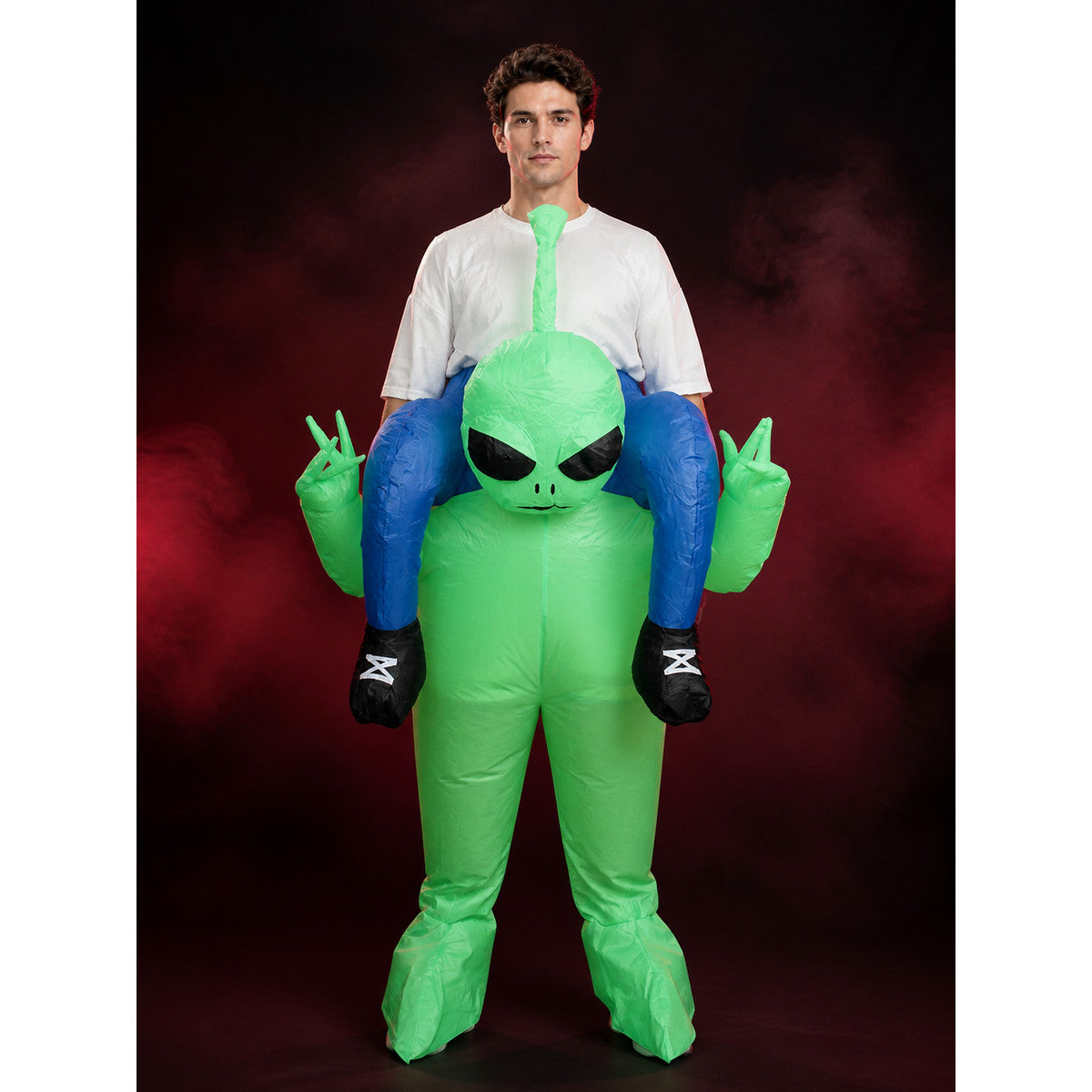 Green Alien Inflatable Costume with Blue Arms, Halloween Party Jumpsuit main product view