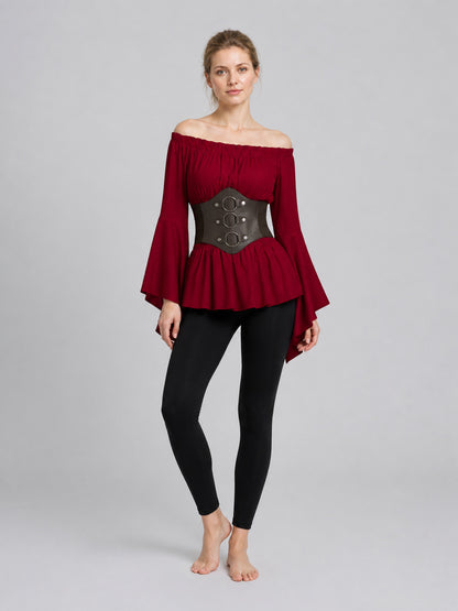 Burgundy Blouse with Black Belt, Pirate Cosplay Costumes detail