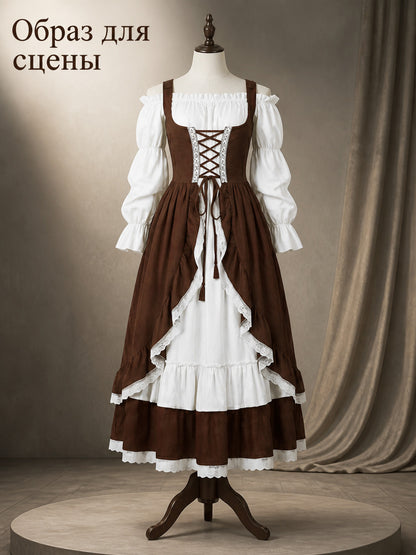 Victorian Dress with Lace-Up Detail and Puff Sleeves Costume Dresses detail