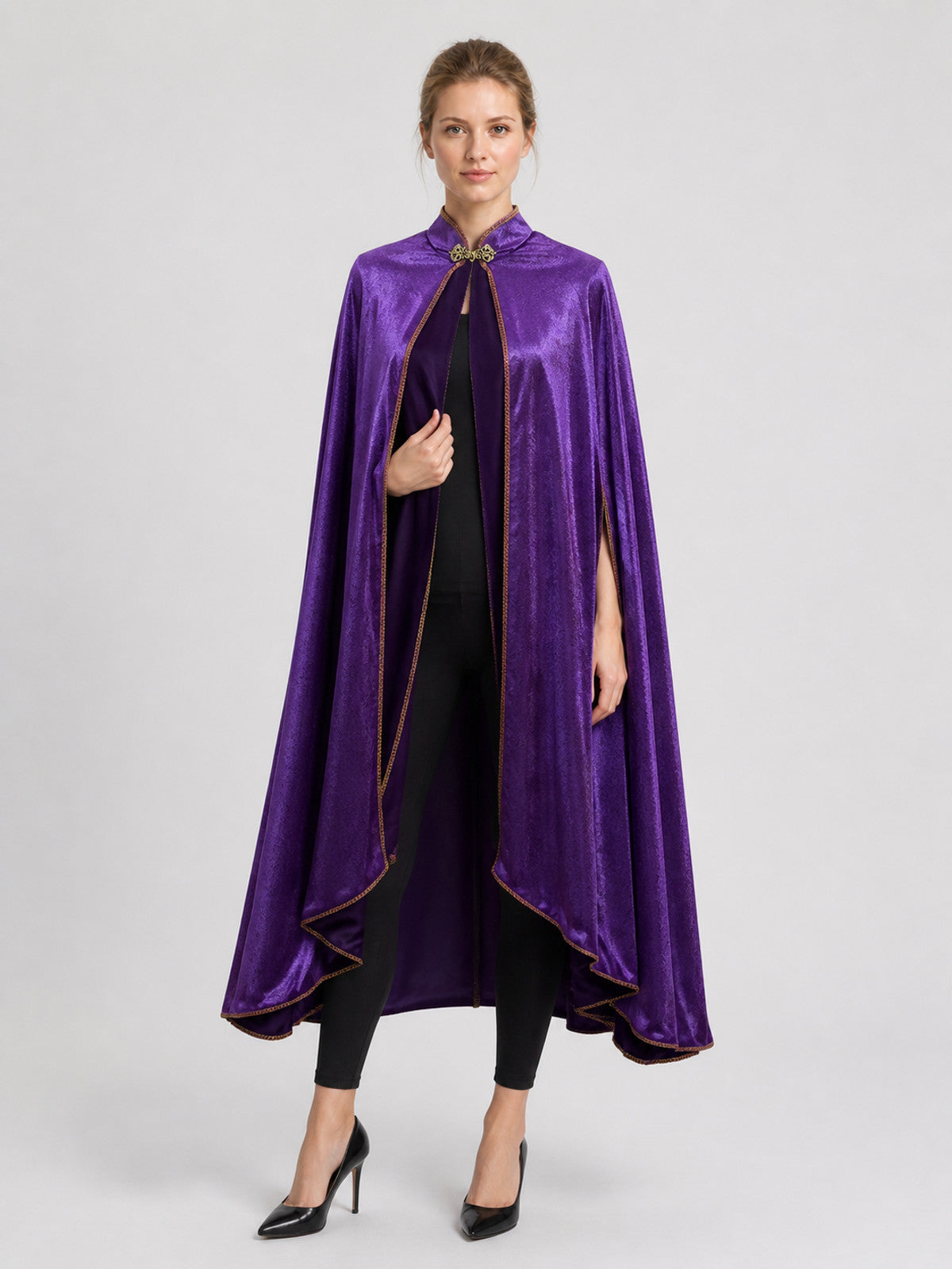 Long Purple Cape with Gold Trim Costume Capes detail
