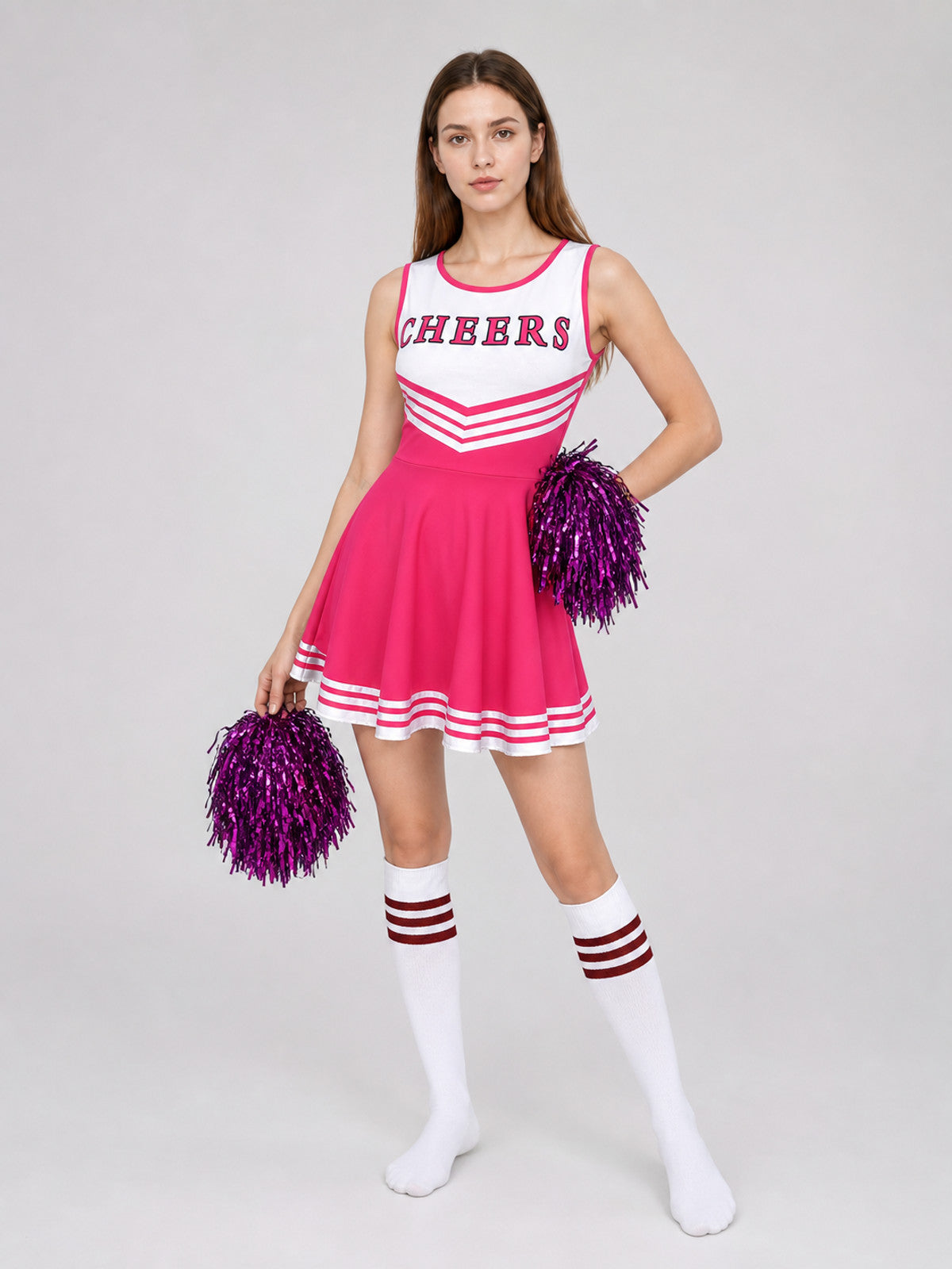 CHEERS Cheerleading Costume with Pom-Poms and Knee-High Socks